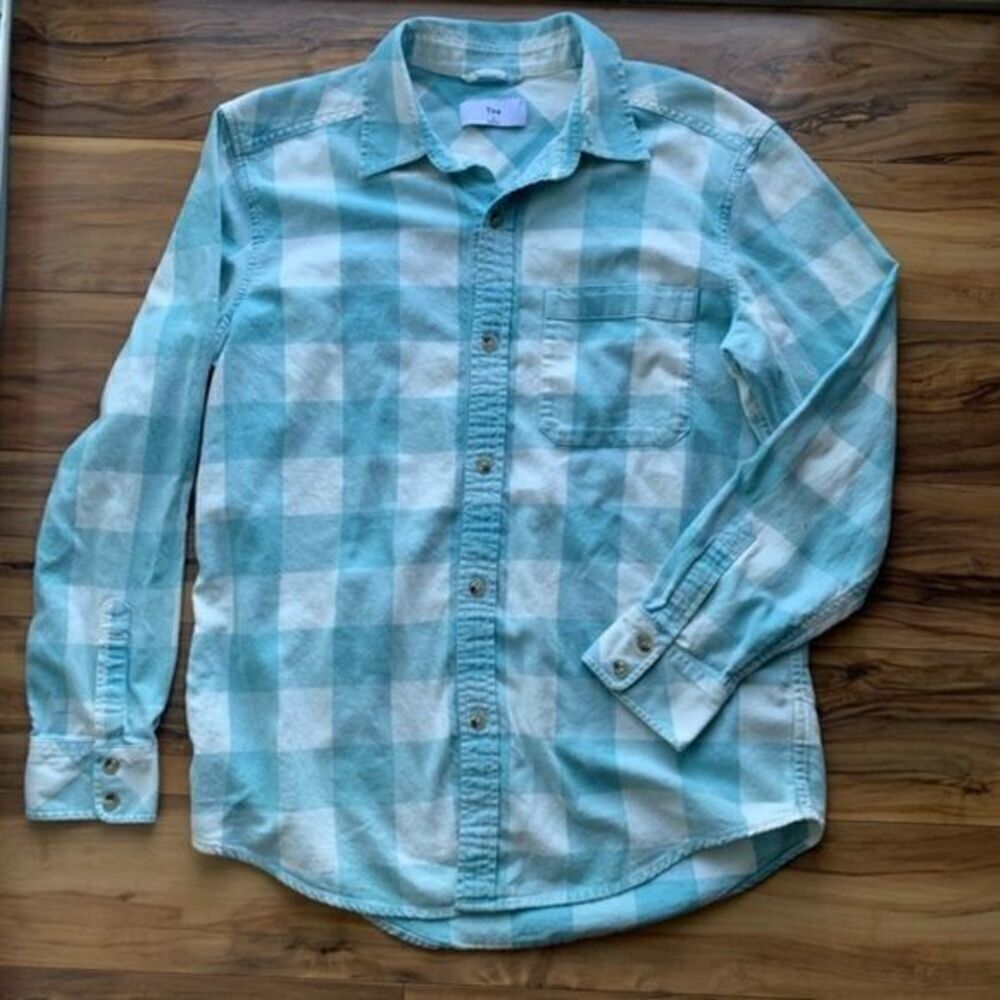 Aritzia Tna teal and cream plaid Flannel S